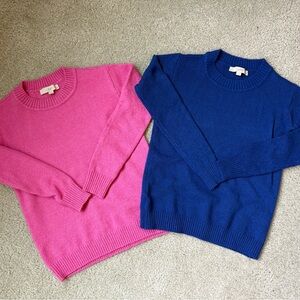 LOFT Pink and Blue Crew Neck Sweater Duo